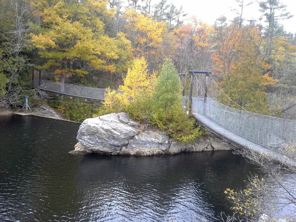 Belden Falls cascading over wide rock ledges on Otter Creek outside Middlebury, Vermont